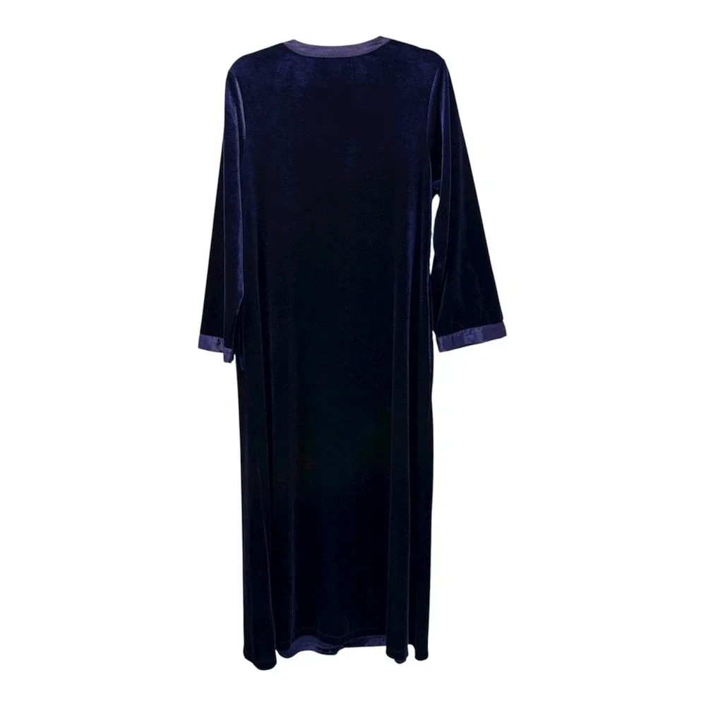 Oscar de la Renta (L-XL) Pink‎ Label Velour Velvet Satin Caftan Purple Blue Robe
